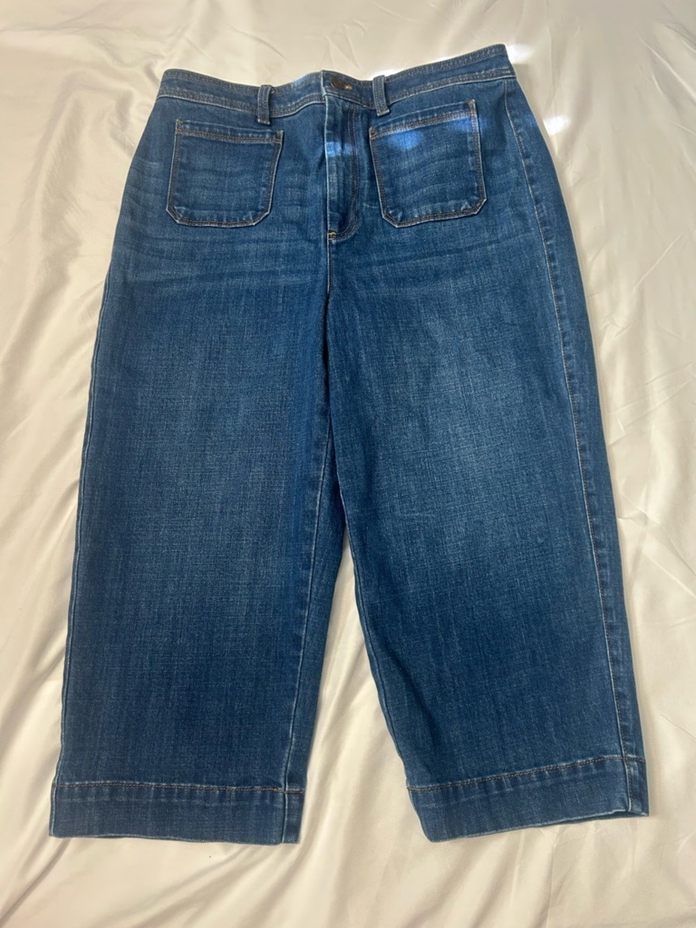 Talbots Flawless Sz 12 Petite High-Waist Wide Crop Pants Denim
